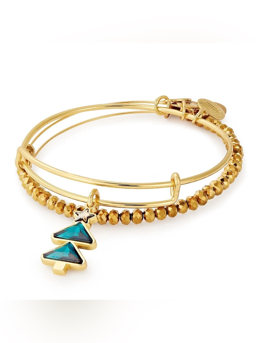 Alex & Ani Crystal Christmas Tree Set of 2 Gold Charm Bangle Bracelets NWT $58